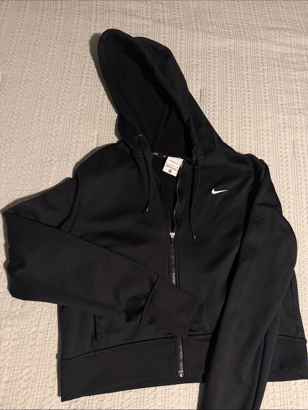 Nike Black Women's Full-Zip Hooded Jacket with Swoosh, cropped length